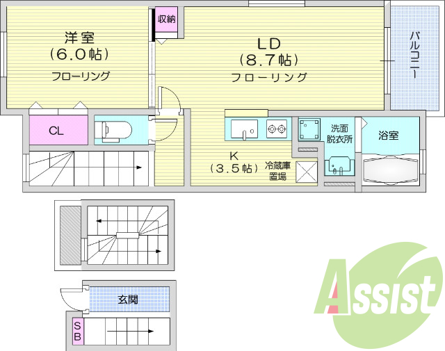 １ＬＤＫ・浴室乾燥機、追い炊き、エアコン、バストイレ別