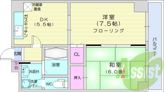 ２K、システムキッチン、エアコン、独立洗面台