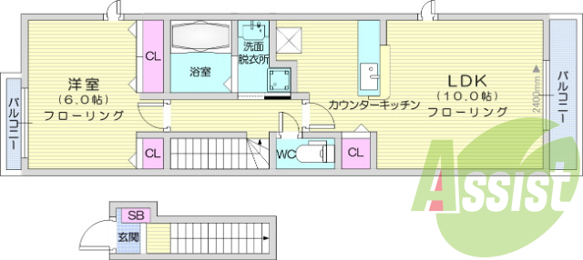 1LDK、都市ガス、カウンターキッチン、シャンプードレッサー