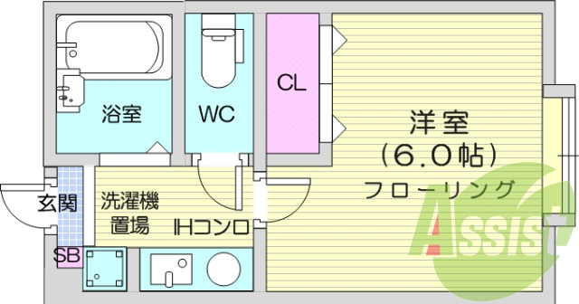 １Ｋ、室内洗濯機置場、温水洗浄便座、エアコン。