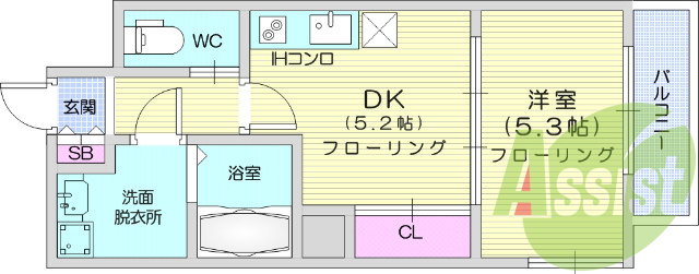 1DK、IHコンロ、追い炊き、浴室乾燥機、宅配BOX