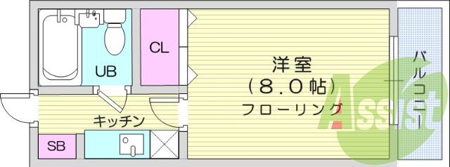 １K、フローリング、ネット無料、ランドリー室あり、エアコン