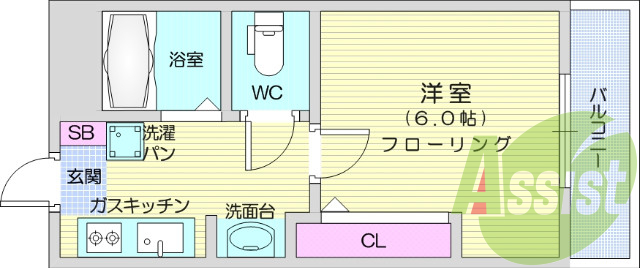 1K・バストイレ別・独立洗面台・システムキッチン