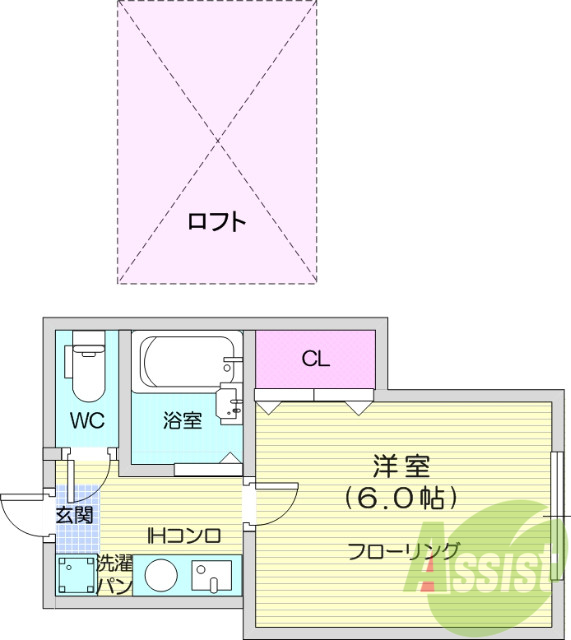 1K・ロフト・バストイレ別・IHクッキングヒーター
