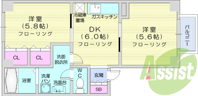 2DK、トランクルーム、追い焚き、バストイレ別、BS端子