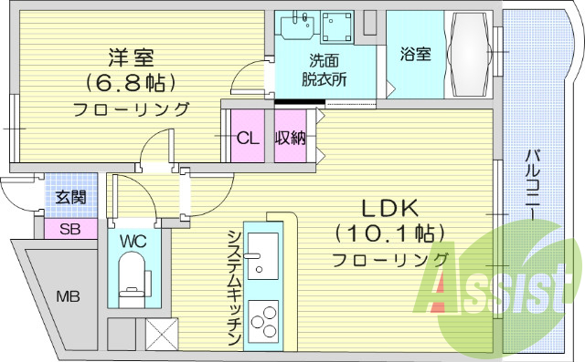 1LDK、バストイレ別、宅配ボックス、トランクルーム