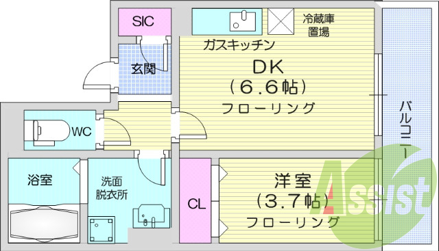 1DK、追い炊き、システムキッチン、角部屋