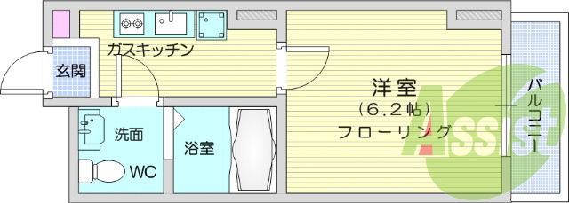 1K、エアコン、バストイレ別、独立洗面台