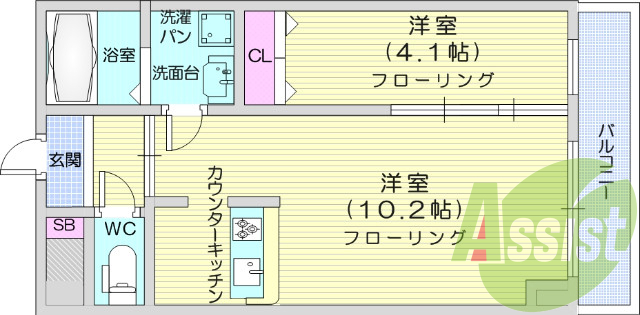 西向き、カウンターキッチン、防犯カメラ、温水洗浄便座