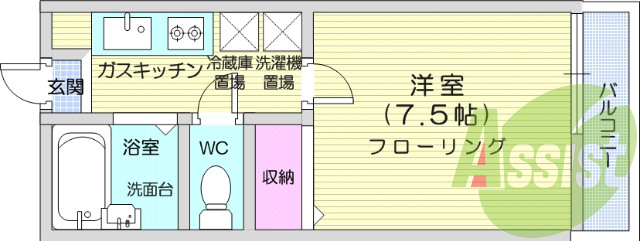 1K、バストイレ別、インターネット使用料無料、エアコン