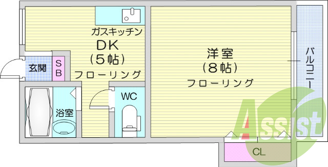 トイレバス別、エアコン付き、バルコ二ー、