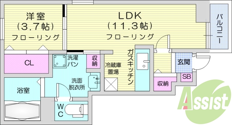 １LDK、バストイレ別、浴室乾燥、追い焚き