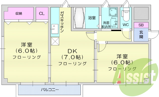 2DK、専用キッチン、バストイレ別、温水洗浄便座