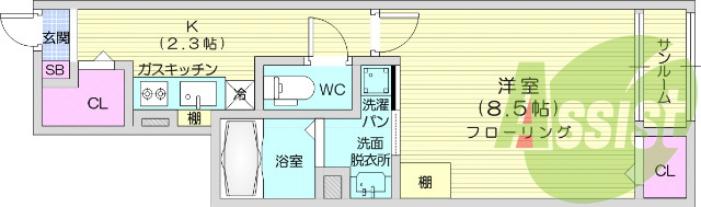 1K、ネット使用料無料、追炊き付き浴室、システムキッチン