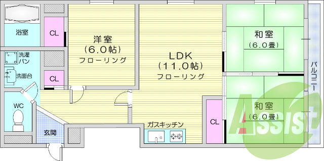 3LDK、都市ガス、宅配ボックス、温水洗浄便座