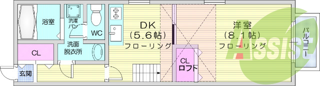 1DK、エアコン、専用台所、追炊き付き浴室