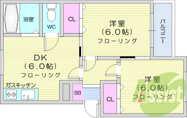南向き、角部屋、Ｂ、Ｔ別、シャワー、追い炊き機能