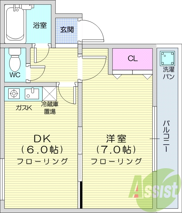 1DK、温水洗浄便座、TV付インターホン、エアコン