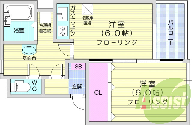 1DK　バルコニー付き・バス・トイレ別・エアコン付きです。