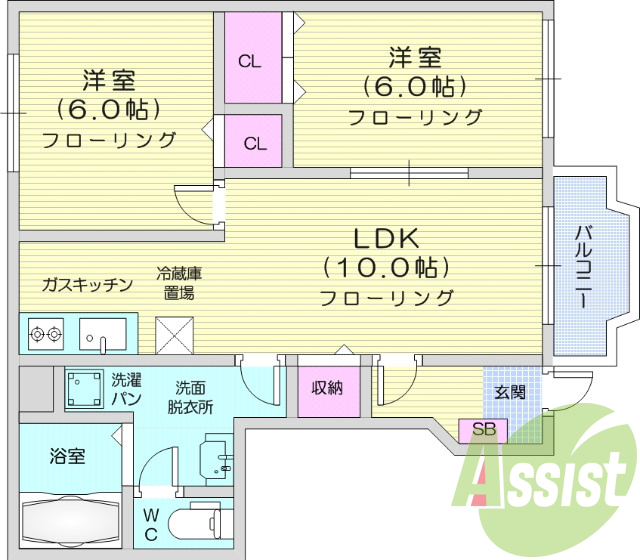 2LDK、モニター付きインターホン、ウォシュレット