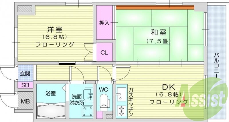 2DK、エレベーター、オートロック、エアコン、