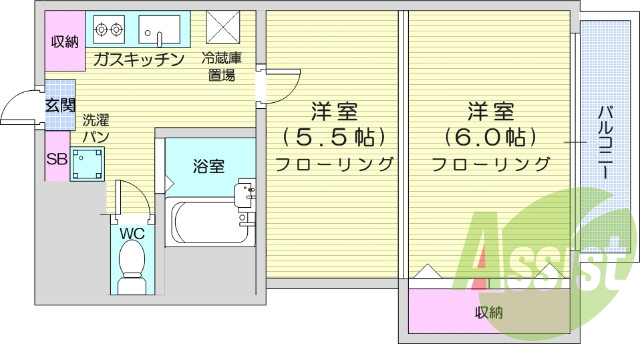 2K、オートロック、光ファイバー、都市ガス
