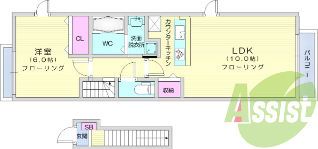 １LDK、フローリング、バルコニー、モニター付インターホン
