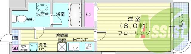 広々な洋室8帖の１K！バス・トイレ別、プロパンガス