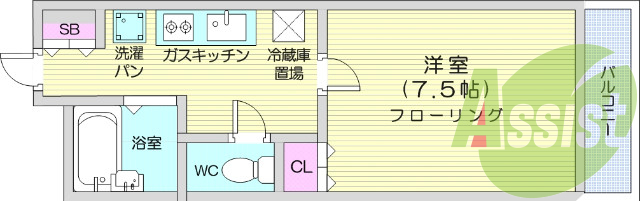 １DK、エアコン、バス・トイレ同室