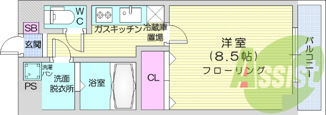 1K、オートロック、バス・トイレべ別、バルコニー