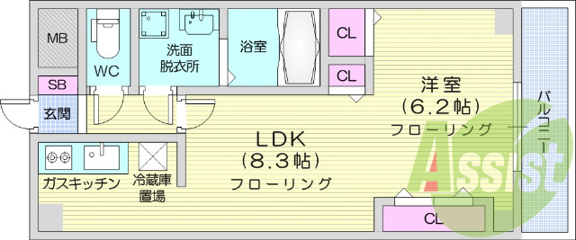 １LDK、角部屋、エアコン、３口ガスコンロ、バス・トイレ別
