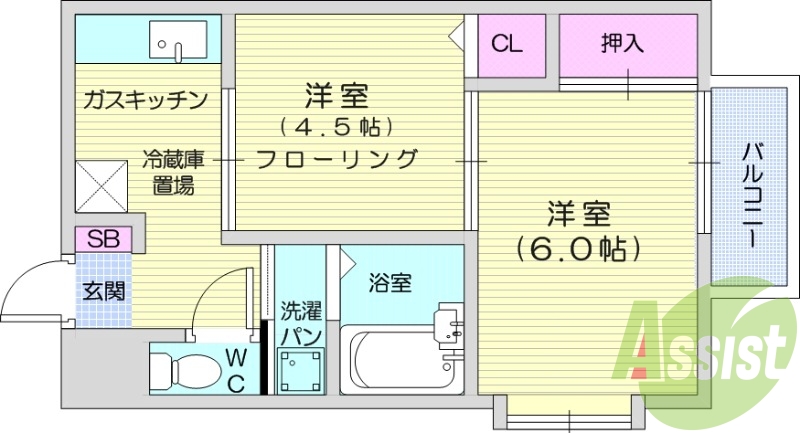 1DK・エアコン・バストイレ別、収納