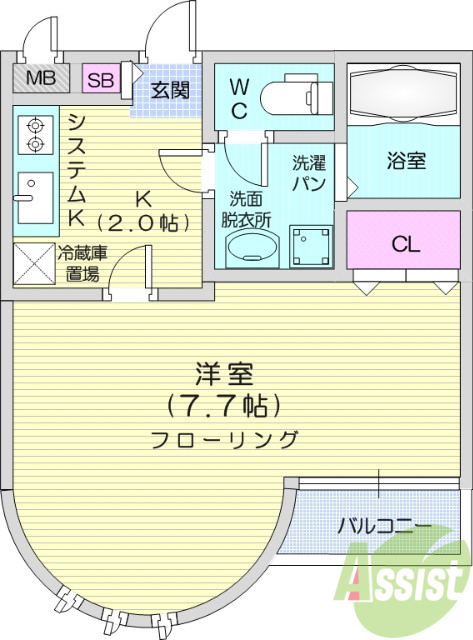 1Ｋ　エアコン　バルコニー　バストイレ別　独立洗面台