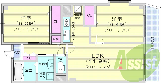 2LDK、バス・トイレ別、脱衣所、追炊き機能、エアコン
