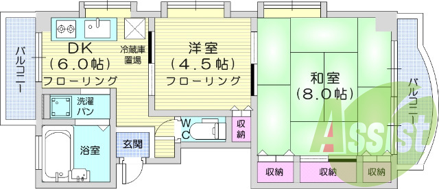 2DK、角部屋、都市ガス、エアコン2台、ペット猫1匹OK