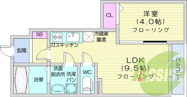 1LDK、南向き、追焚き機能、先発洗面化粧台
