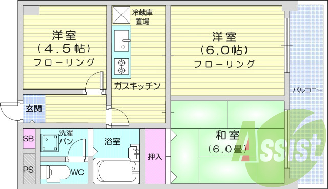 3DK、モニター付きインターホン、ウォシュレット