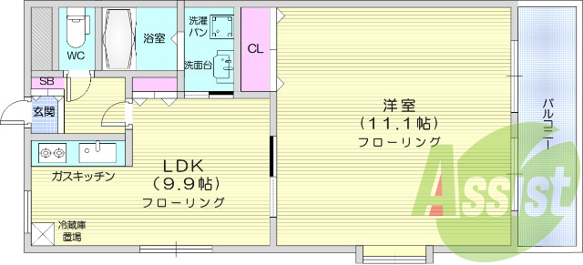 1LDK、バス・トイレ別、脱衣所、バルコニー、宅配ボックス
