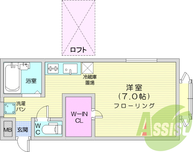 1R、お風呂トイレ別、エアコン、クローゼット