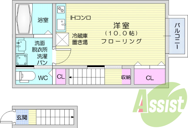 1R、追い焚き機能、独立洗面台、システムキッチン