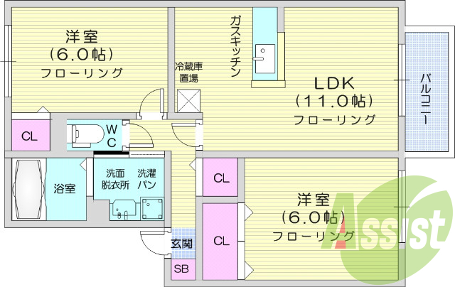 2LDK、追炊き機能、独立洗面台、シューズボックス