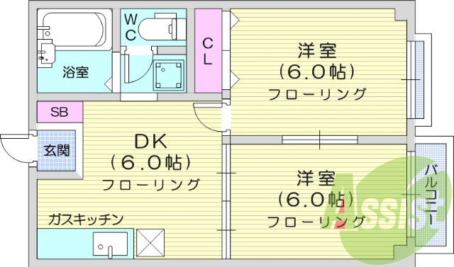 2DK、追い焚き機能、ウォシュレット、エアコン