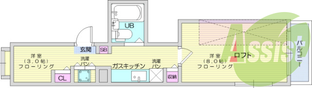 2K 角部屋で陽当たり良好でロフト付きです。