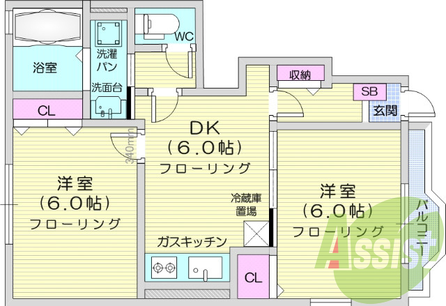 2DK、モニター付きインターホン、エアコン