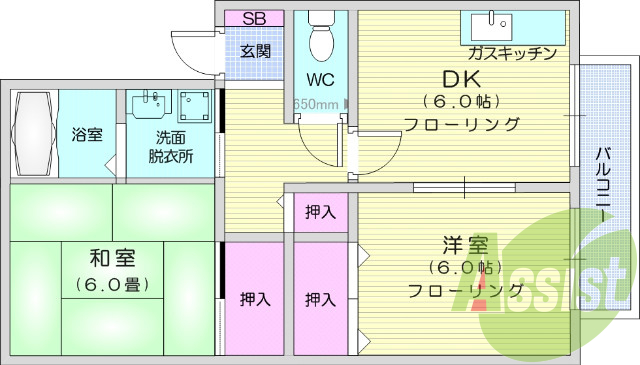 2Dk、エアコン、洗面台、バストイレ別、駐車場