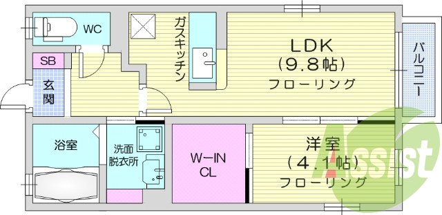 １LDK、日当たり良好、ウォークインクローゼット付き