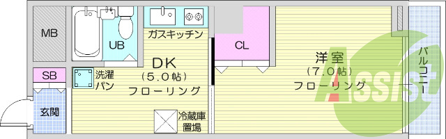 1DK、エアコン、モニター付きインターホン