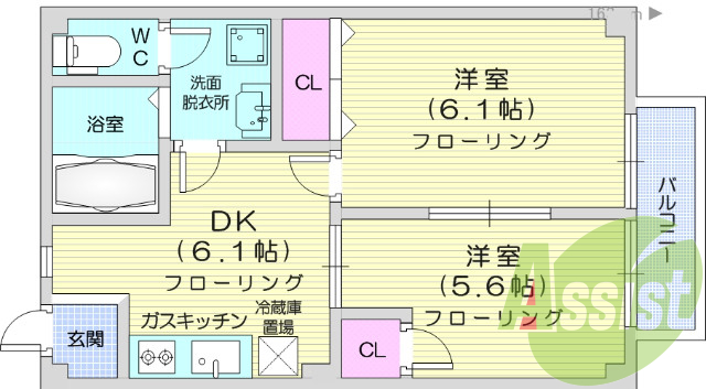 2ＤＫ、フローリング、独立洗面台、温水洗浄便座機能