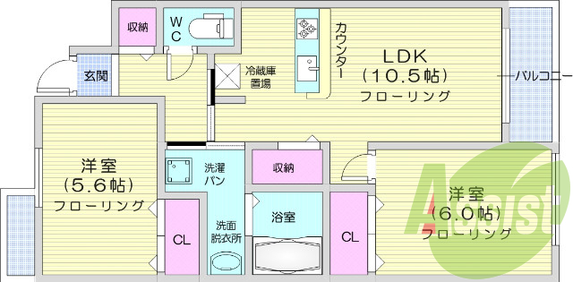 2LDK　デジタルキー・モニターホンで安心です。