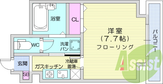 1Ｋ、オートロック、モニター付きインターフォン。